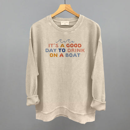 It's A Good Day To Drink On A Boat graphic oversized corded crew in Moonbeam