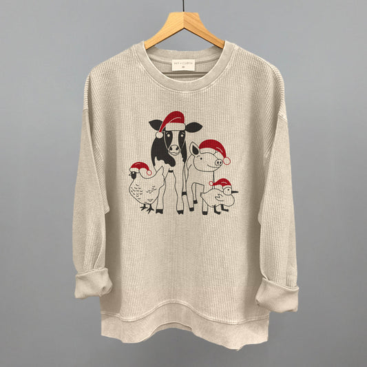 Holiday Farm Animals Funny Oversized Corded Crewneck Sweatshirt in Moonbeam – Ivy + Cloth