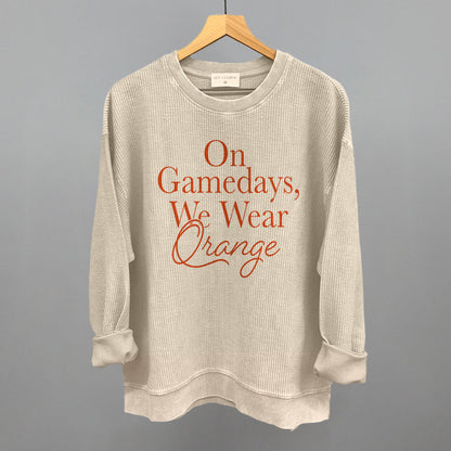 On Game Days We Wear Orange Football graphic oversized corded crew in Moonbeam