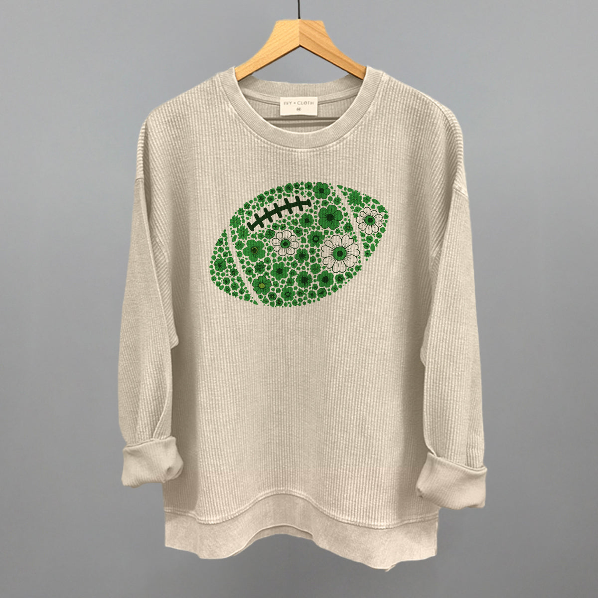 Floral Football Green Funny Oversized Corded Crewneck Sweatshirt in Moonbeam – Ivy + Cloth
