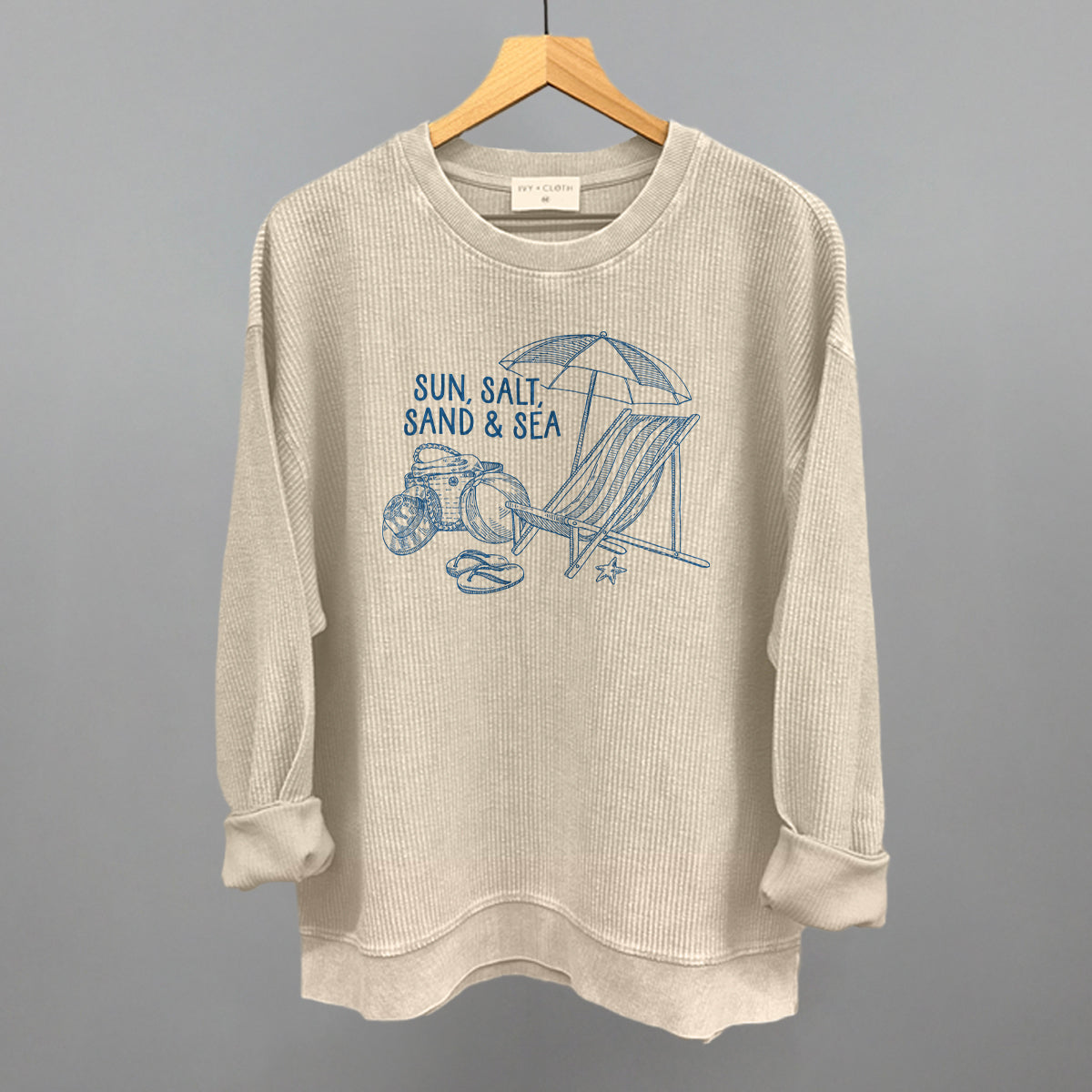 Sun, Salt, Sand & Sea Funny Oversized Corded Crewneck Sweatshirt in Moonbeam – Ivy + Cloth