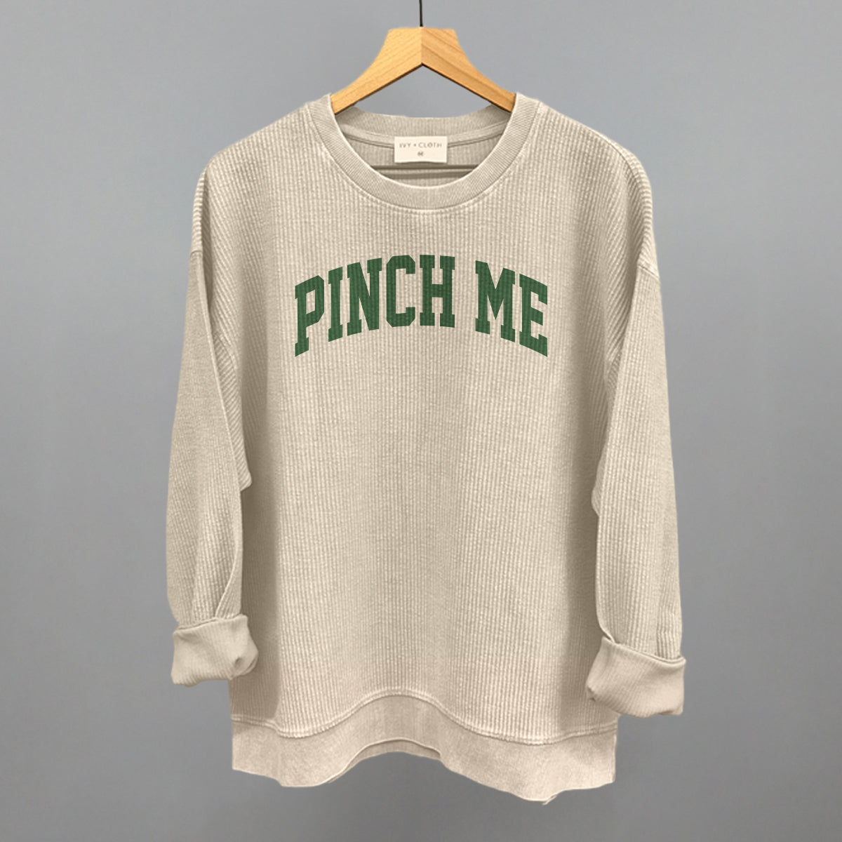 Pinch Me Arch Funny Oversized Corded Crewneck Sweatshirt in Moonbeam – Ivy + Cloth