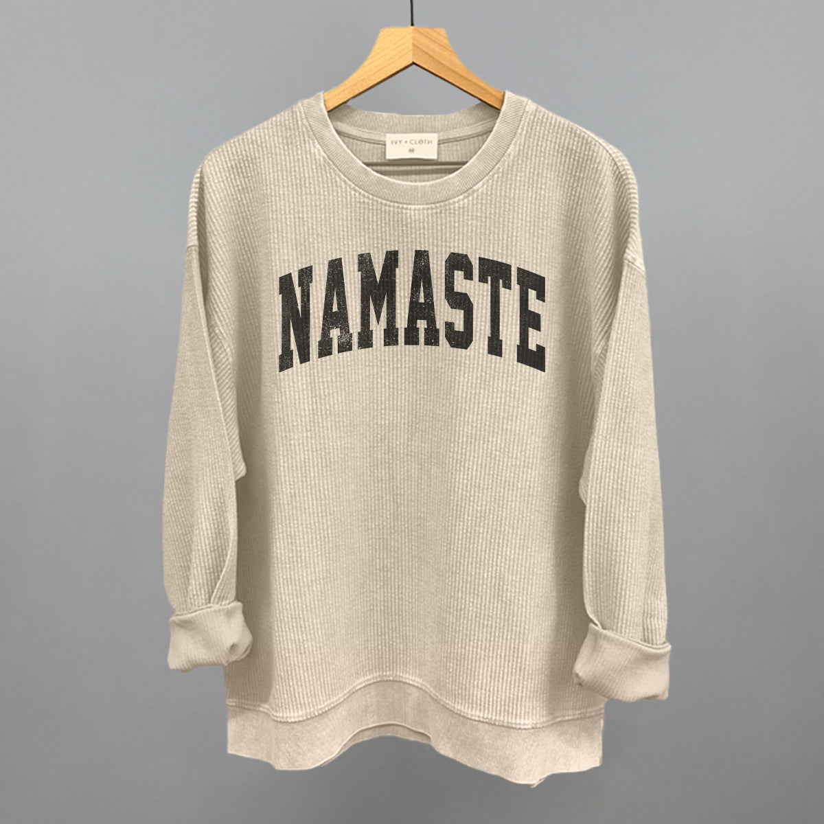 Namaste Yoga graphic oversized corded crew in Moonbeam