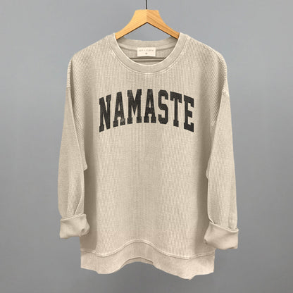 Namaste Yoga graphic oversized corded crew in Moonbeam