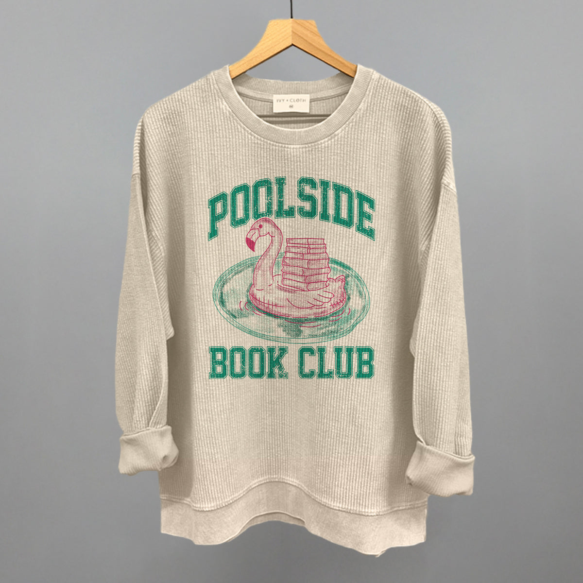 Poolside Book Club (Pink + Teal) Funny Oversized Corded Crewneck Sweatshirt in Moonbeam – Ivy + Cloth
