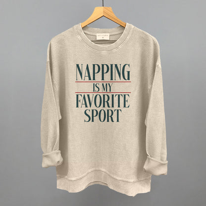 Napping Is My Favorite Sport graphic oversized corded crew in Moonbeam