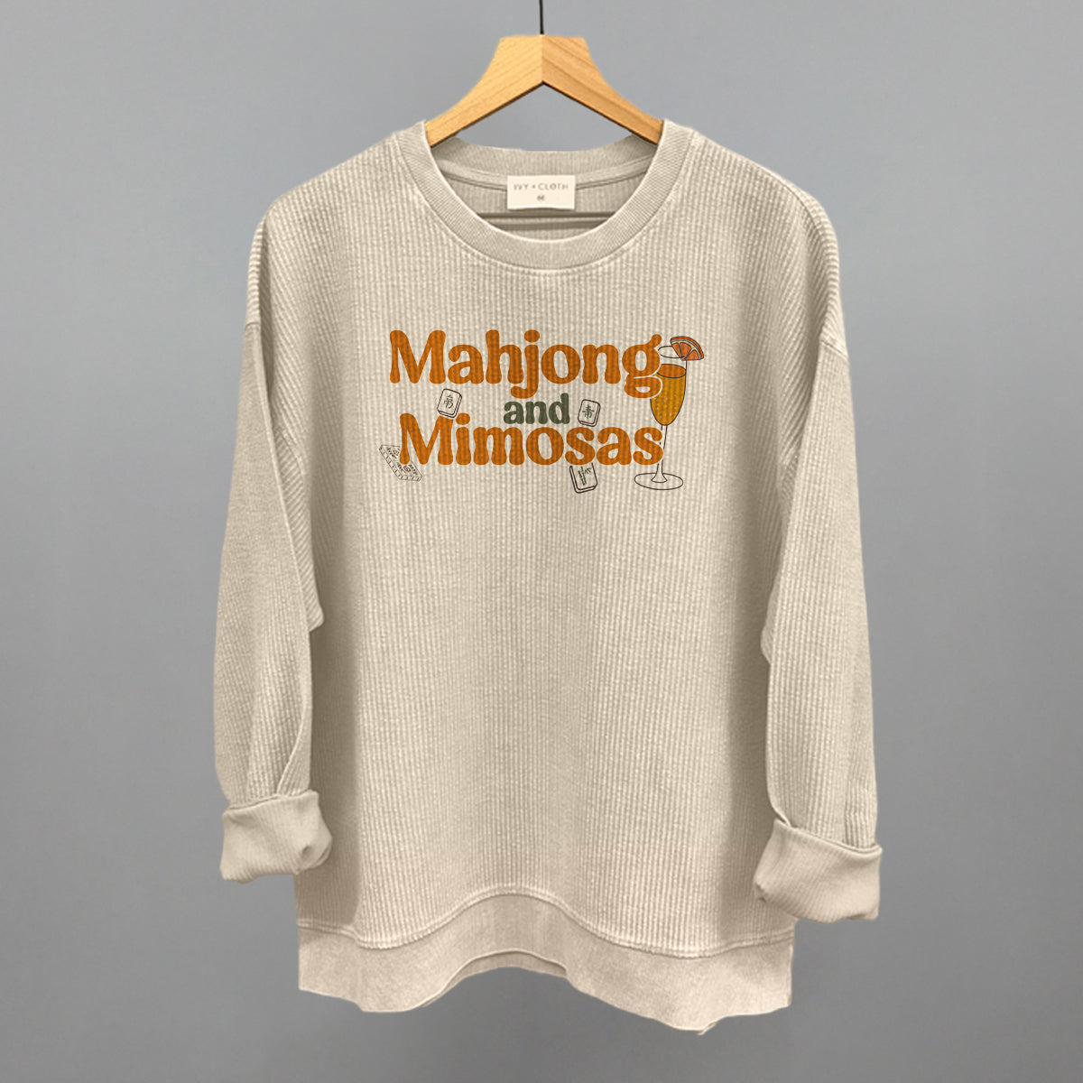 Mahjong and Mimosas graphic oversized corded crew in Moonbeam