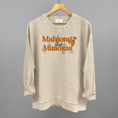 Mahjong and Mimosas graphic oversized corded crew in Moonbeam