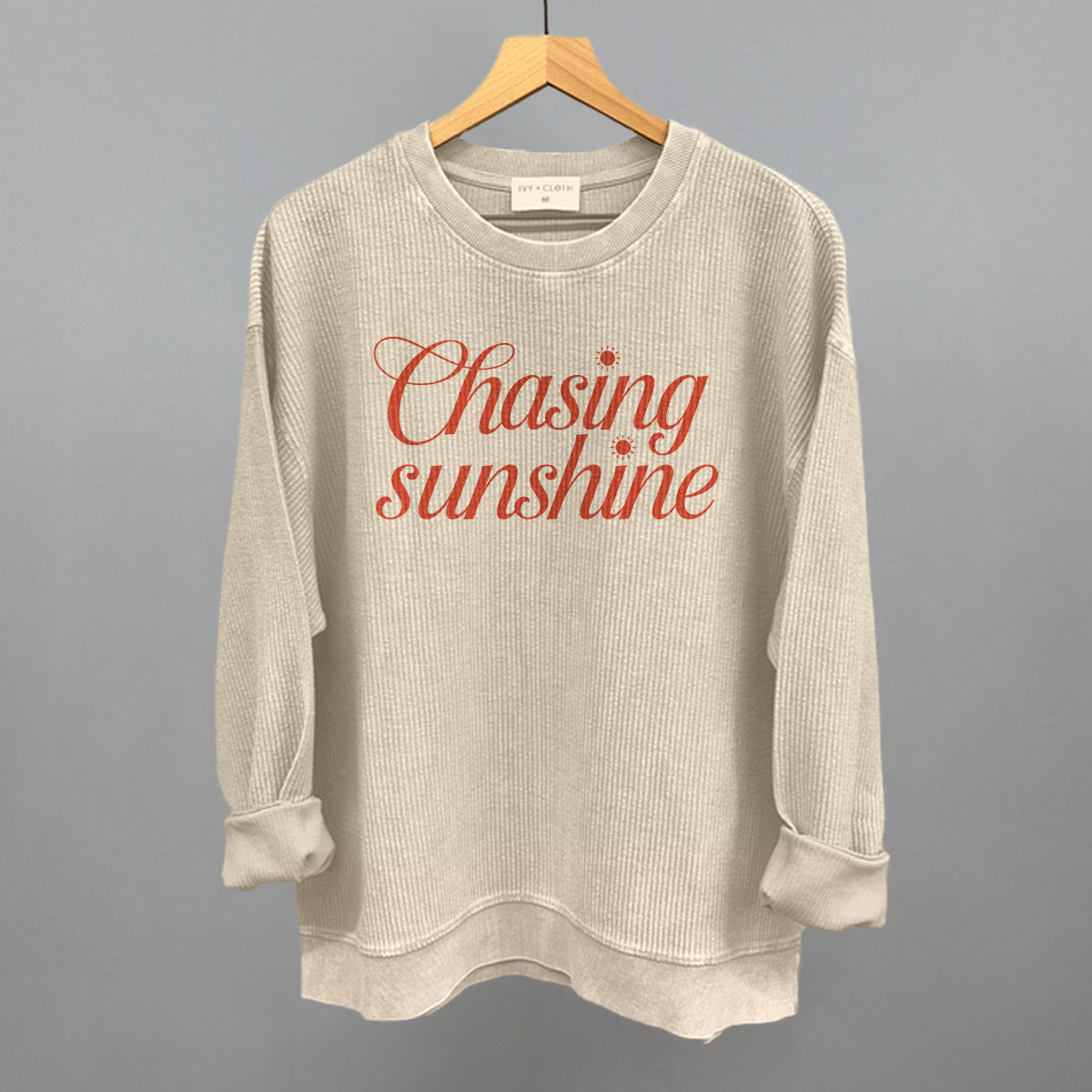 Chasing Sunshine Funny Oversized Corded Crewneck Sweatshirt in Moonbeam – Ivy + Cloth