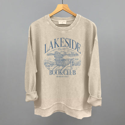 Lakeside Book Club graphic oversized corded crew in Moonbeam