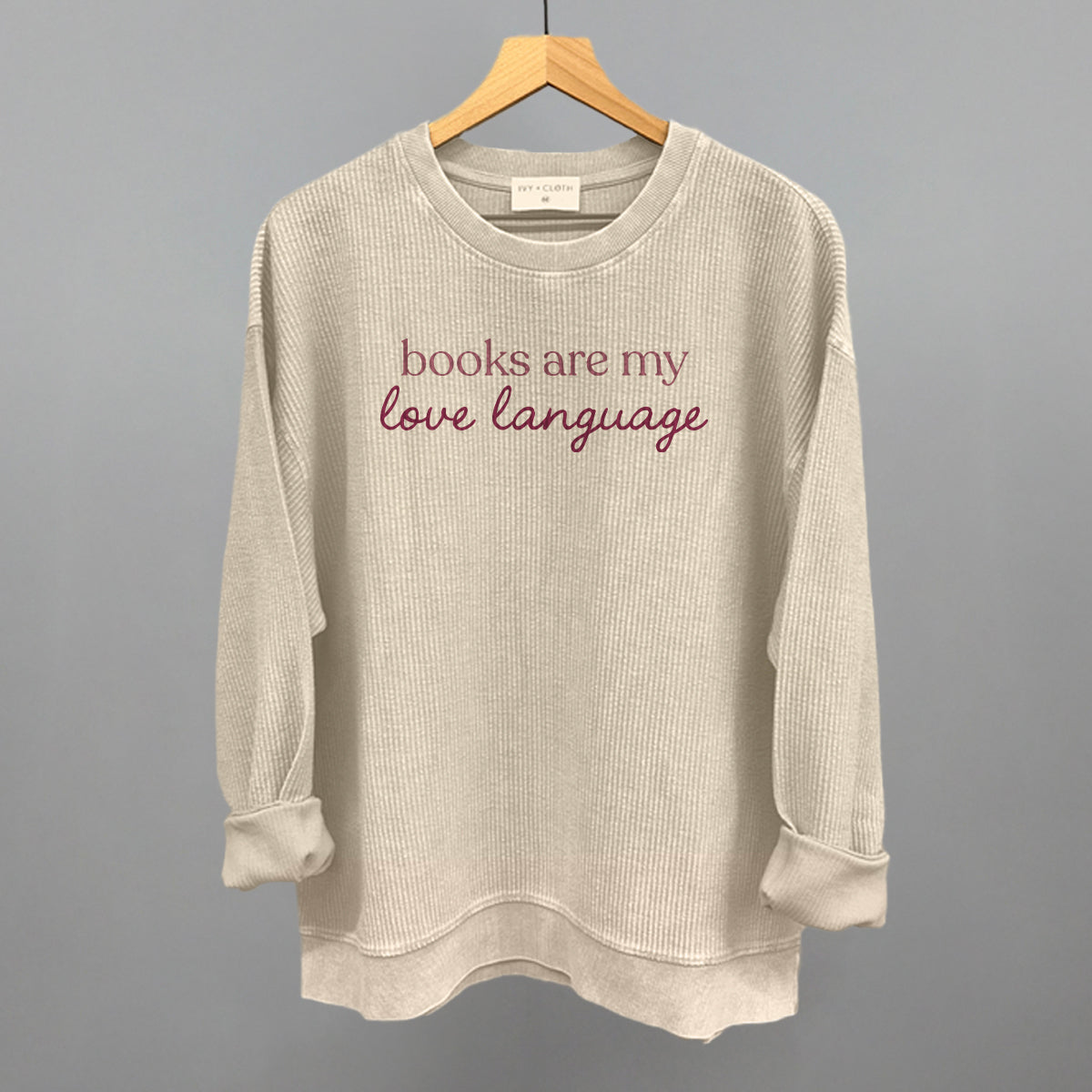 Books Are My Love Language graphic oversized corded crew in Moonbeam