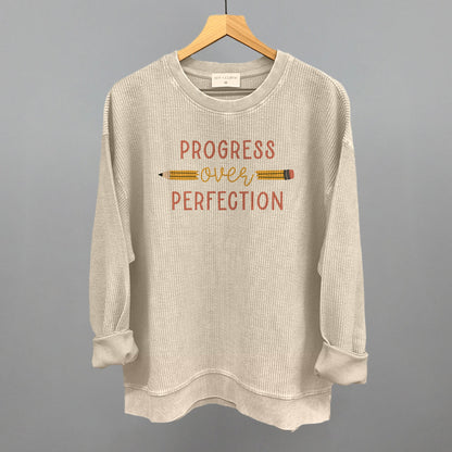 Progress Over Perfection Funny Oversized Corded Crewneck Sweatshirt in Moonbeam – Ivy + Cloth