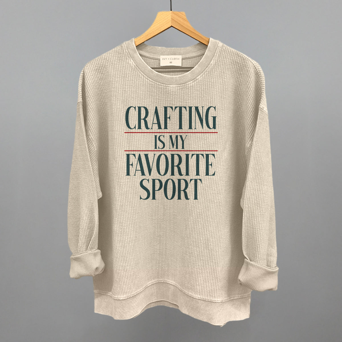 Crafting Is My Favorite Sport graphic oversized corded crew in Moonbeam