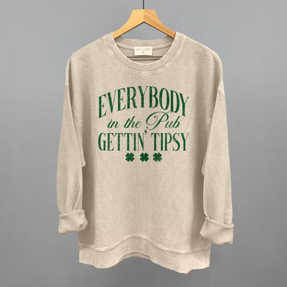 Everybody In The Pub Gettin' Tipsy St. Patrick's Day graphic oversized corded crew in Moonbeam