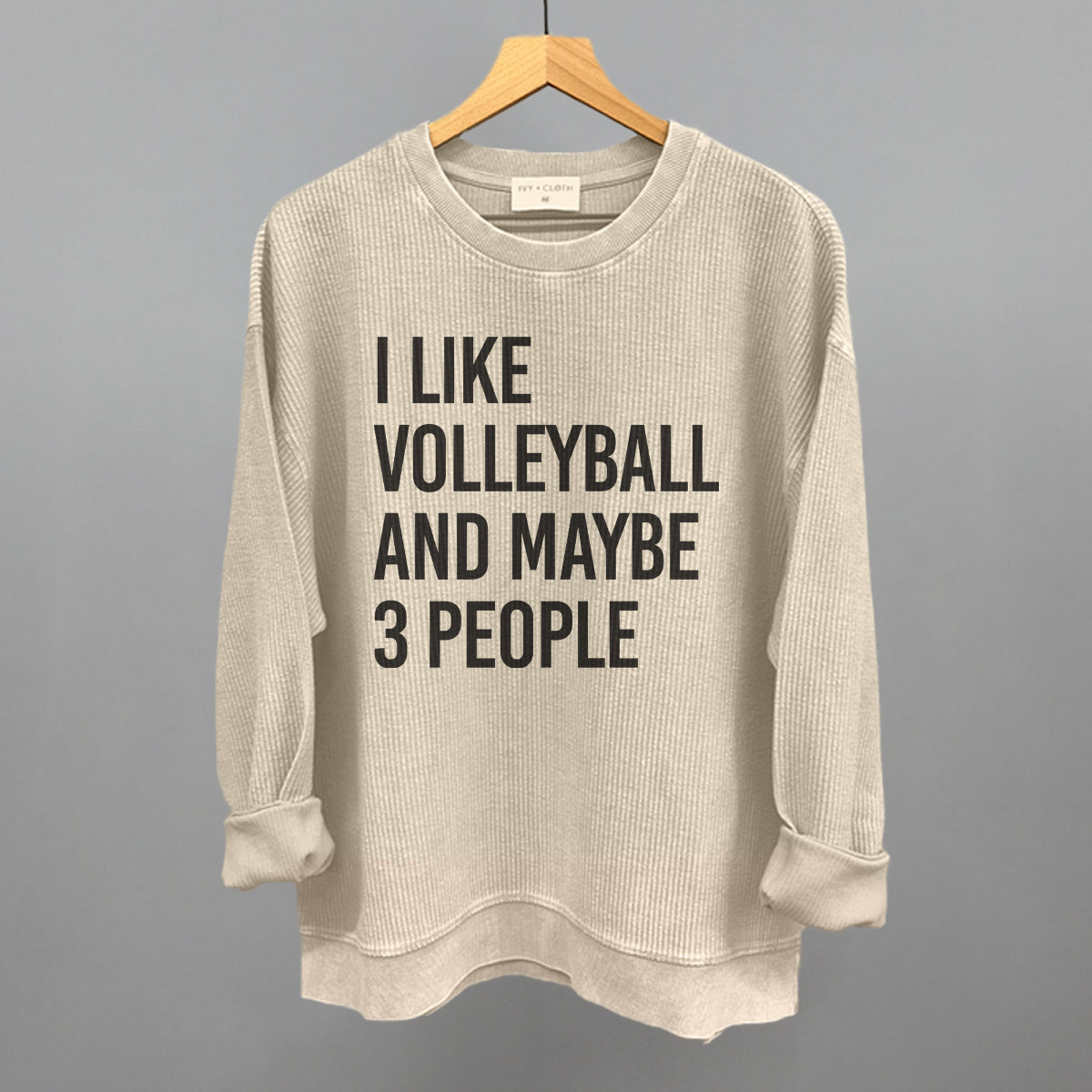 I Like Volleyball and Maybe 3 People graphic oversized corded crew in Moonbeam