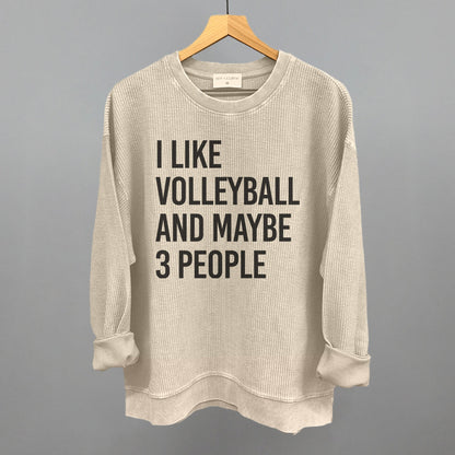 I Like Volleyball and Maybe 3 People graphic oversized corded crew in Moonbeam