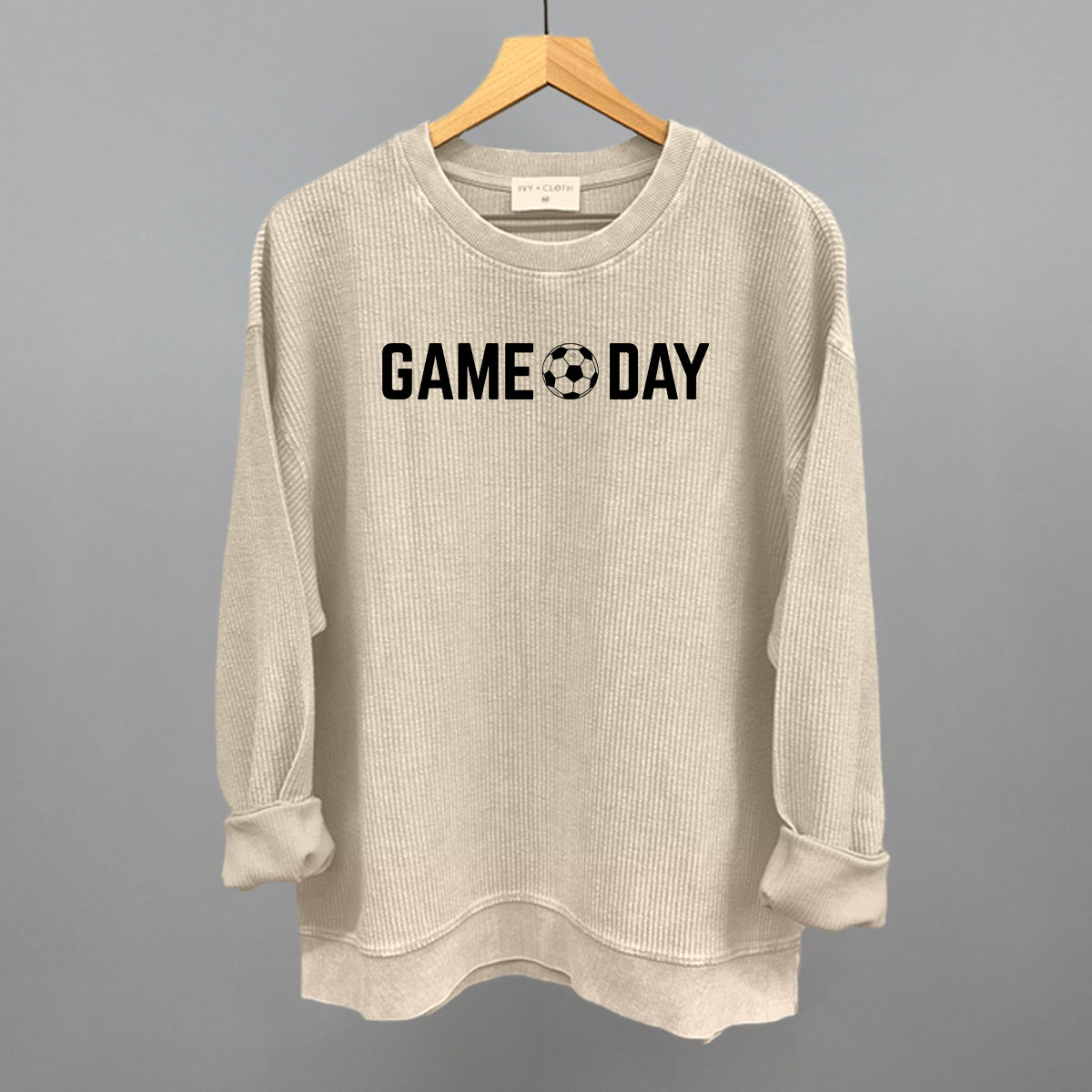 Game Day Soccer Ball Funny Oversized Corded Crewneck Sweatshirt in Moonbeam – Ivy + Cloth