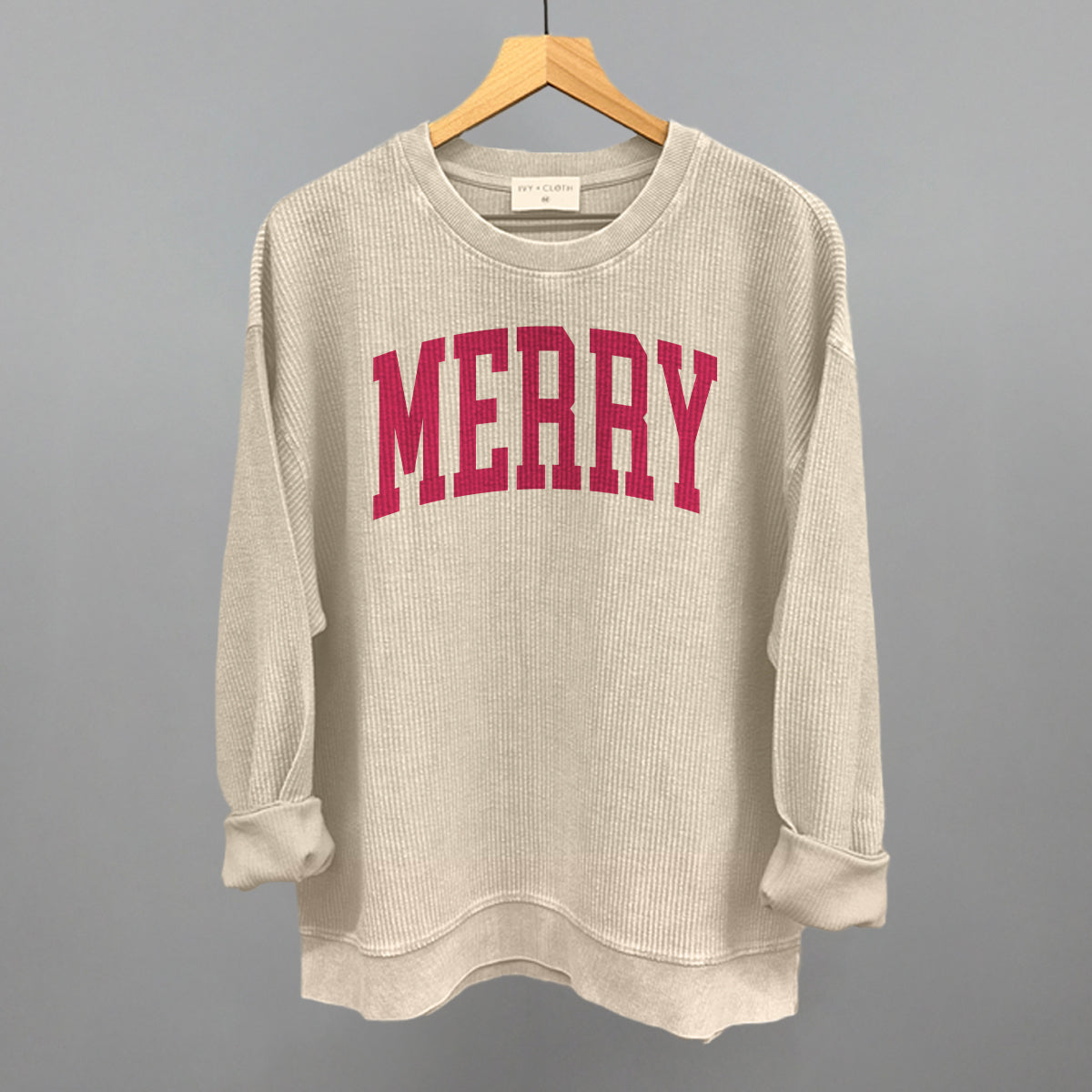 Merry Arch Funny Oversized Corded Crewneck Sweatshirt in Moonbeam – Ivy + Cloth