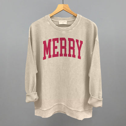 Merry Arch Funny Oversized Corded Crewneck Sweatshirt in Moonbeam – Ivy + Cloth