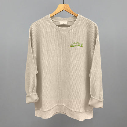 Pilates and Matcha Minimalist graphic oversized corded crew in Moonbeam