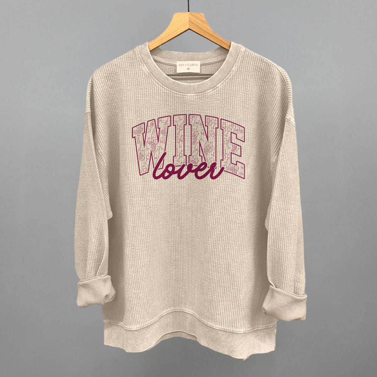 Wine Lover graphic oversized corded crew in Moonbeam