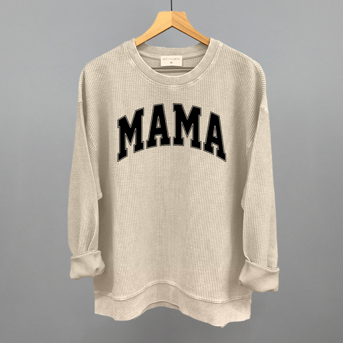 Mama graphic oversized corded crew in Moonbeam