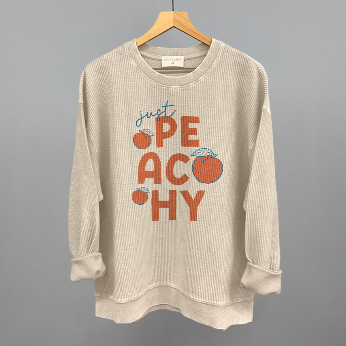 Just Peachy Summer graphic oversized corded crew in Moonbeam