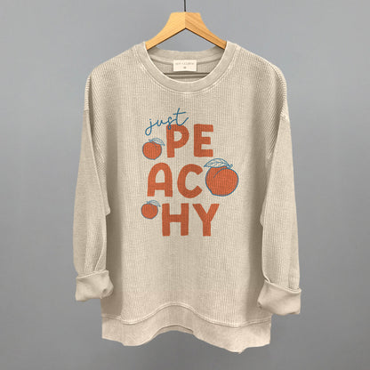 Just Peachy Summer graphic oversized corded crew in Moonbeam