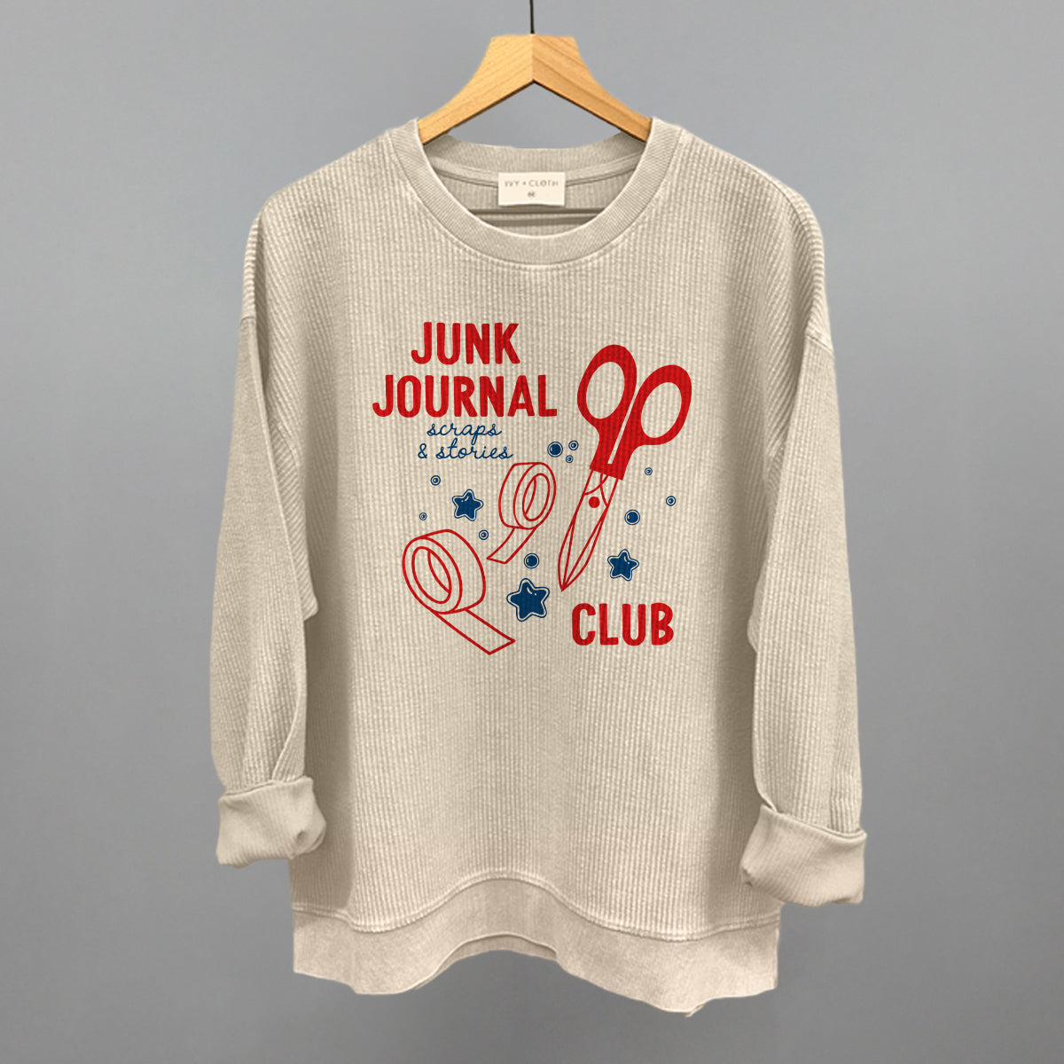 Junk Journal Club Funny Oversized Corded Crewneck Sweatshirt in Moonbeam – Ivy + Cloth