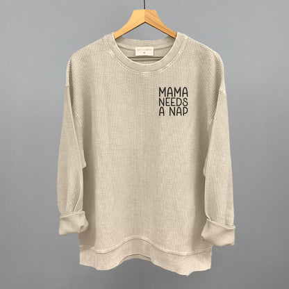 Mama Needs A Nap graphic oversized corded crew in Moonbeam