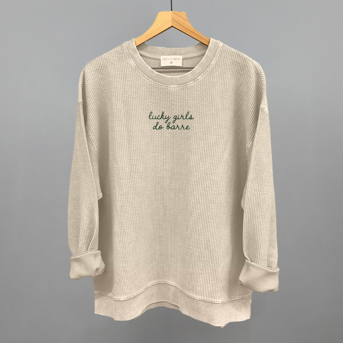 Lucky Girls Do Barre St. Patrick's Day graphic oversized corded crew in Moonbeam