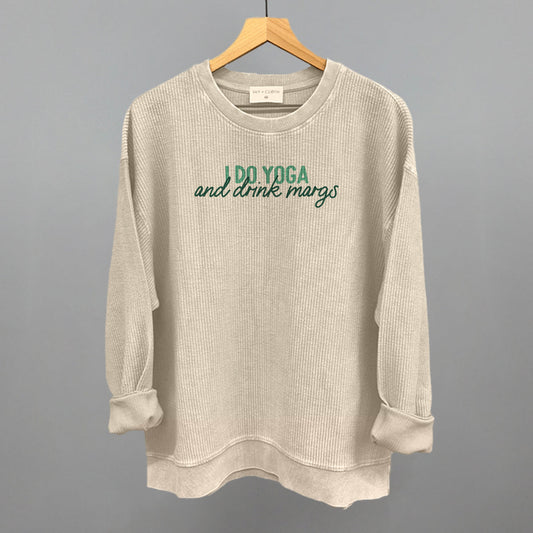 I Do Yoga and Drink Margs graphic oversized corded crew in Moonbeam