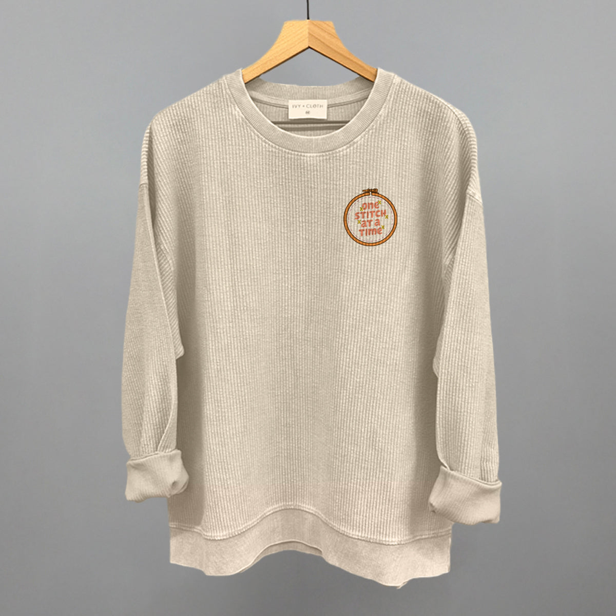 One Stitch At A Time Sewing graphic oversized corded crew in Moonbeam