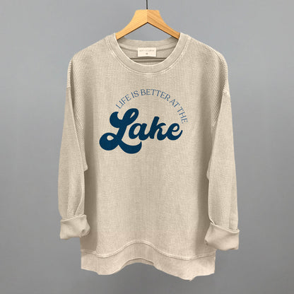 Life Is Better At The Lake Arch + Script Funny Oversized Corded Crewneck Sweatshirt in Moonbeam – Ivy + Cloth