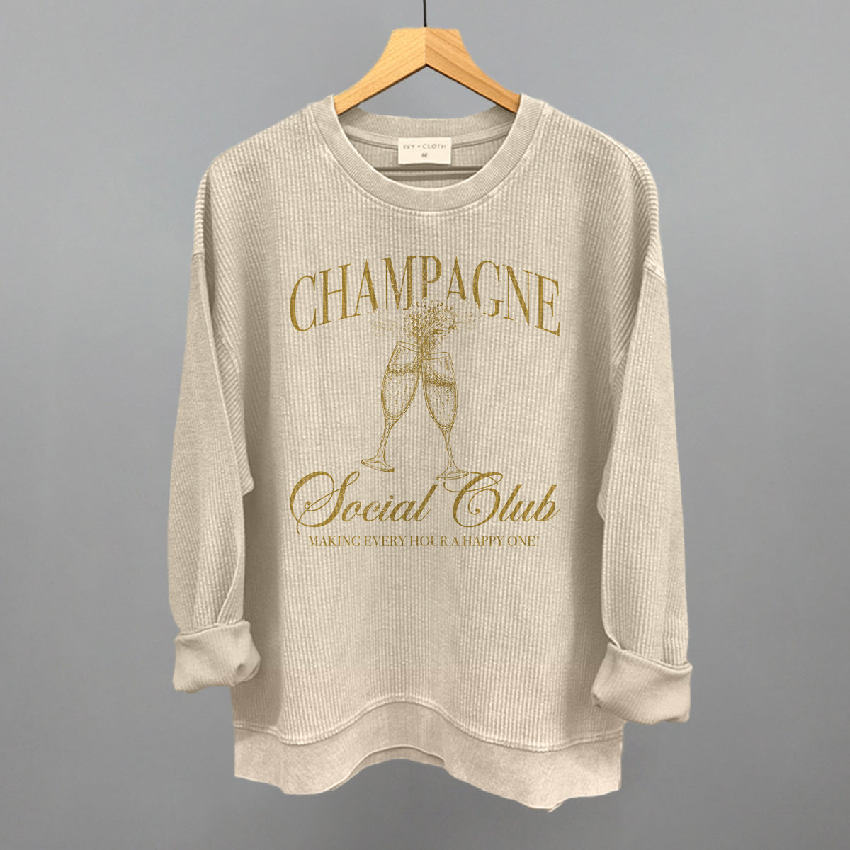 Champagne Social Club Funny Oversized Corded Crewneck Sweatshirt in Moonbeam – Ivy + Cloth