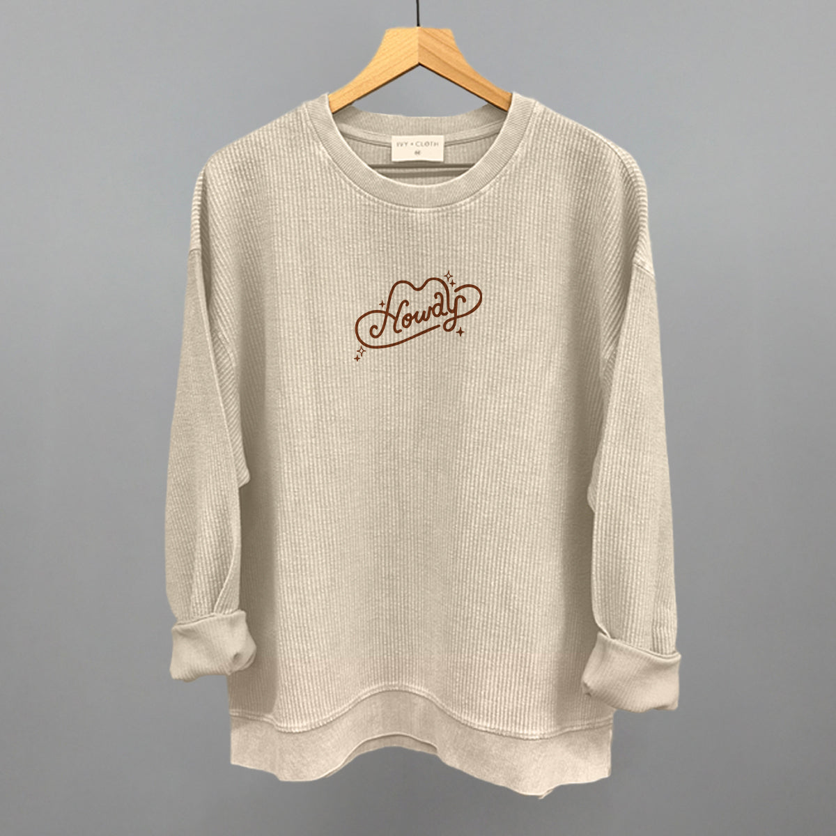 Howdy (Hat + Sparkles) Funny Oversized Corded Crewneck Sweatshirt in Moonbeam – Ivy + Cloth
