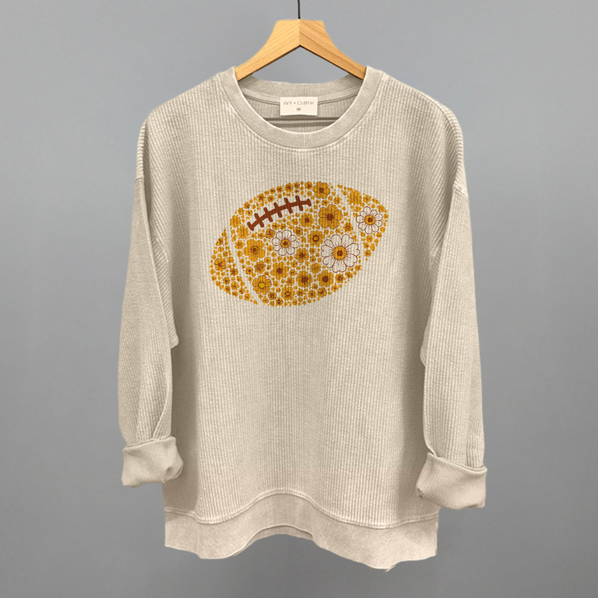Floral Football Yellow Funny Oversized Corded Crewneck Sweatshirt in Moonbeam – Ivy + Cloth