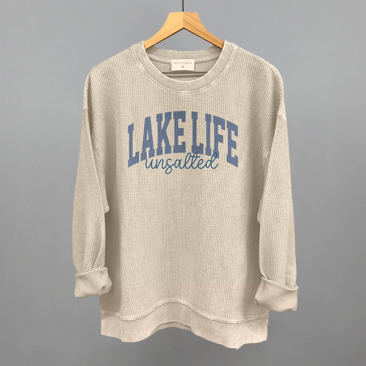 Lake Life Unsalted graphic oversized corded crew in Moonbeam