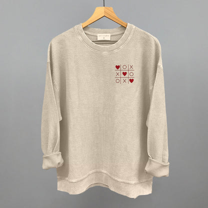 Tic Tac Toe Hearts Valentine's graphic oversized corded crew in Moonbeam