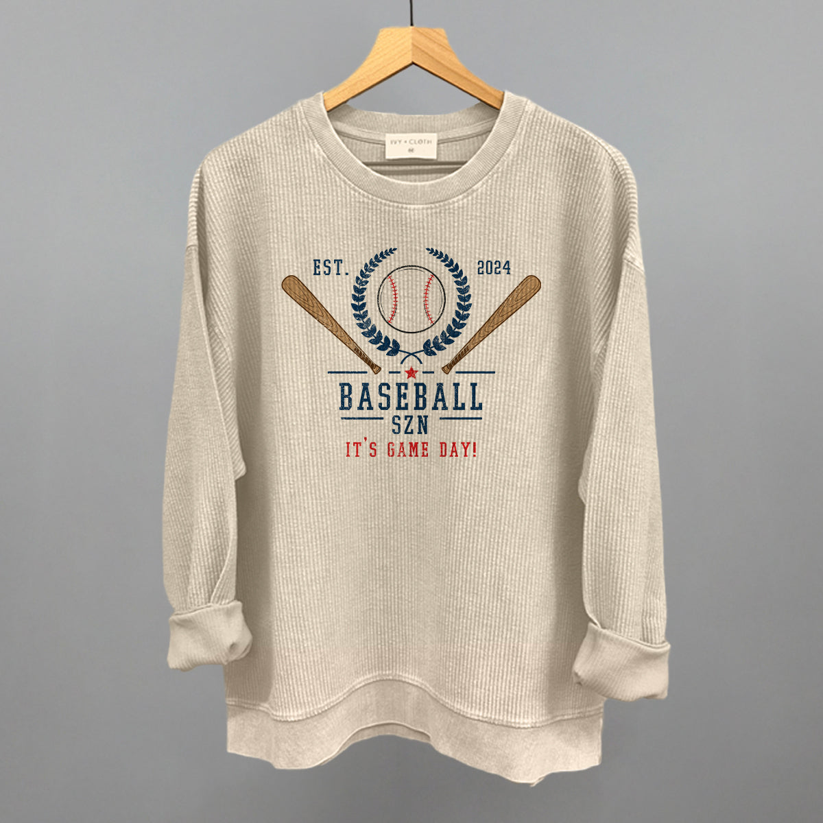 Baseball Szn Funny Oversized Corded Crewneck Sweatshirt in Moonbeam – Ivy + Cloth