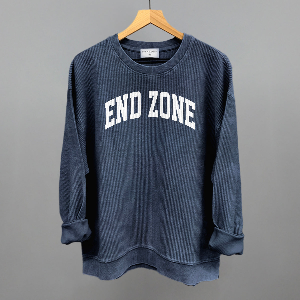 End Zone Arch Funny Oversized Corded Crewneck Sweatshirt in Navy – Ivy + Cloth