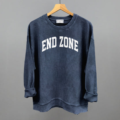 End Zone Arch Funny Oversized Corded Crewneck Sweatshirt in Navy – Ivy + Cloth