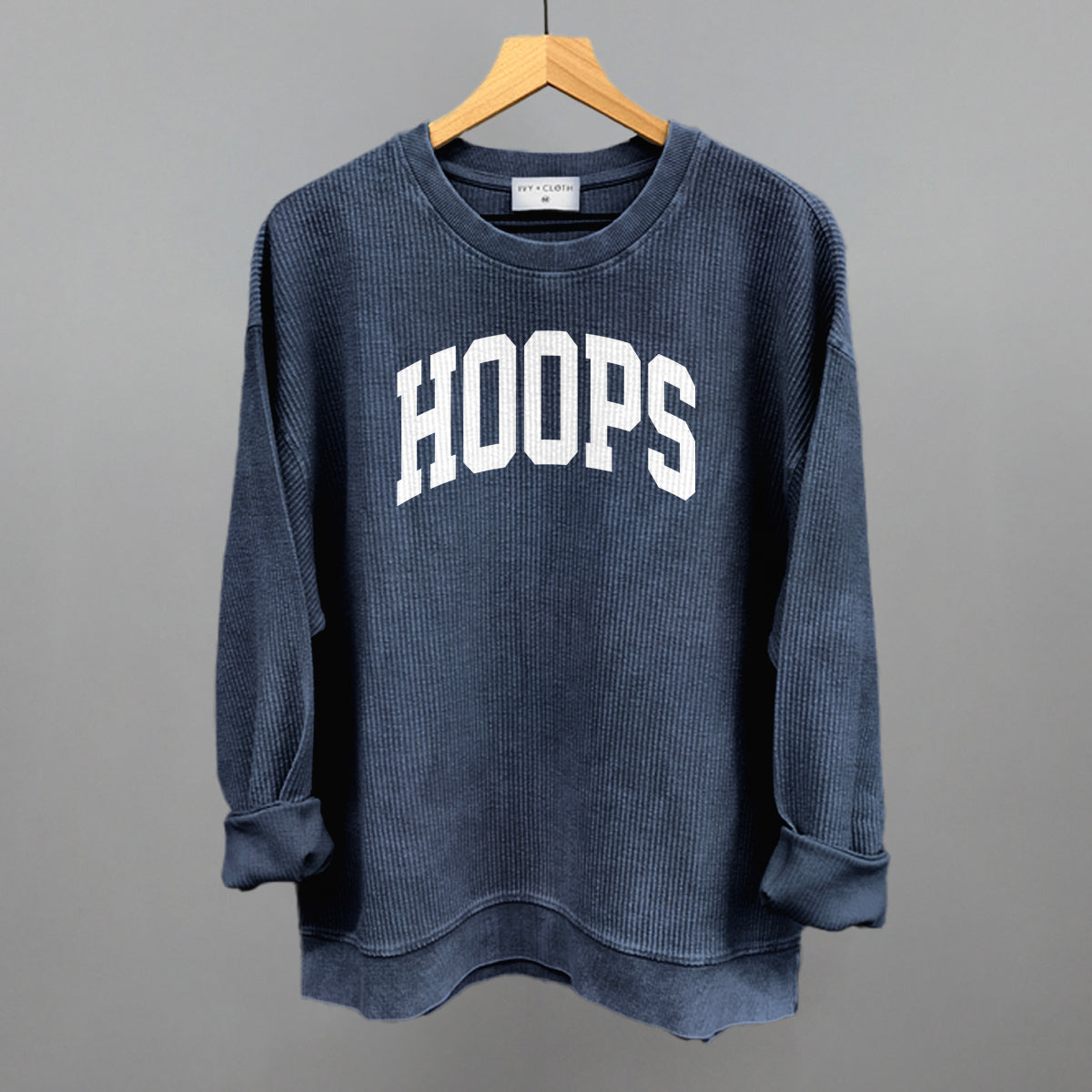 Hoops Arch Funny Oversized Corded Crewneck Sweatshirt in Navy – Ivy + Cloth