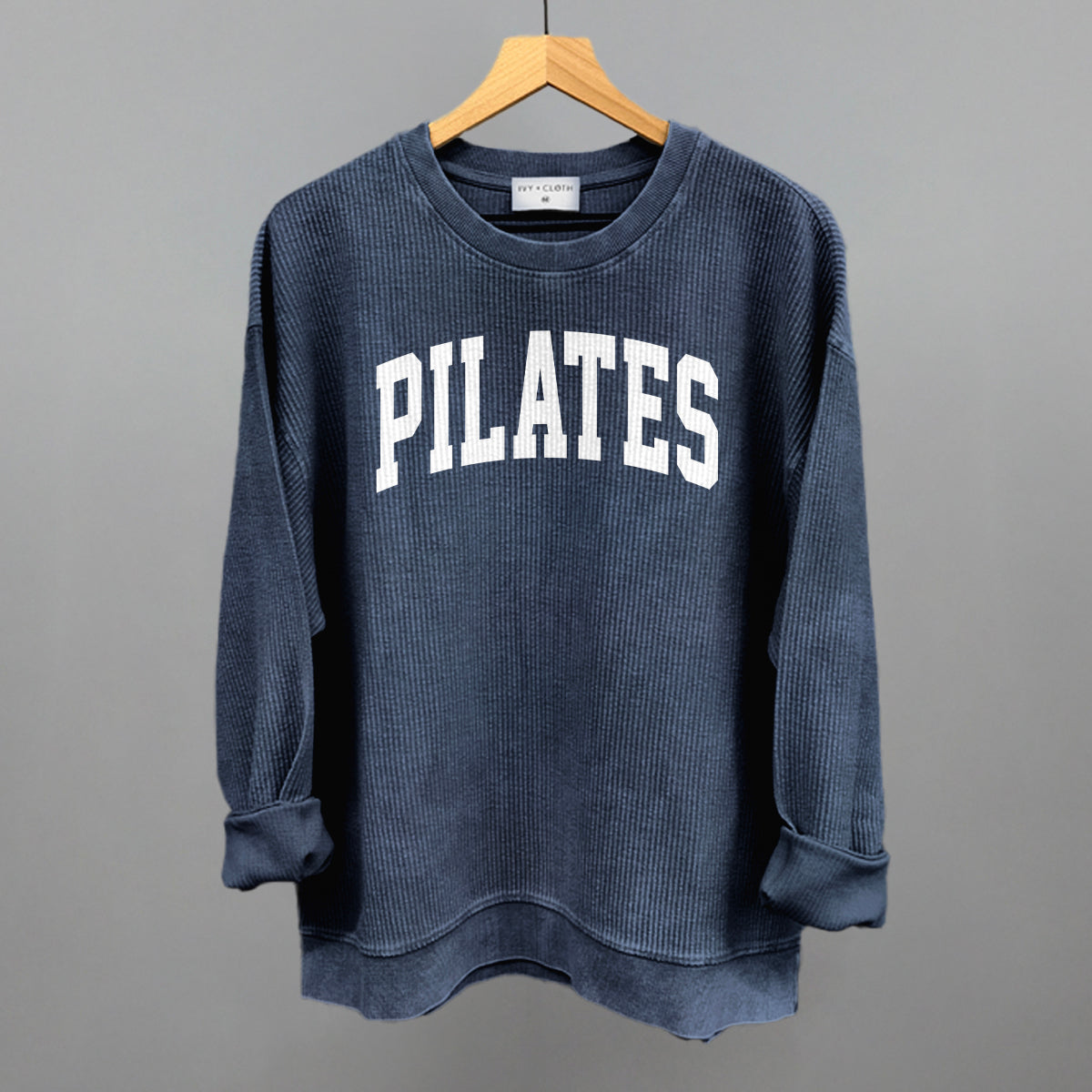 Pilates Arch (White) Funny Oversized Corded Crewneck Sweatshirt in Navy – Ivy + Cloth
