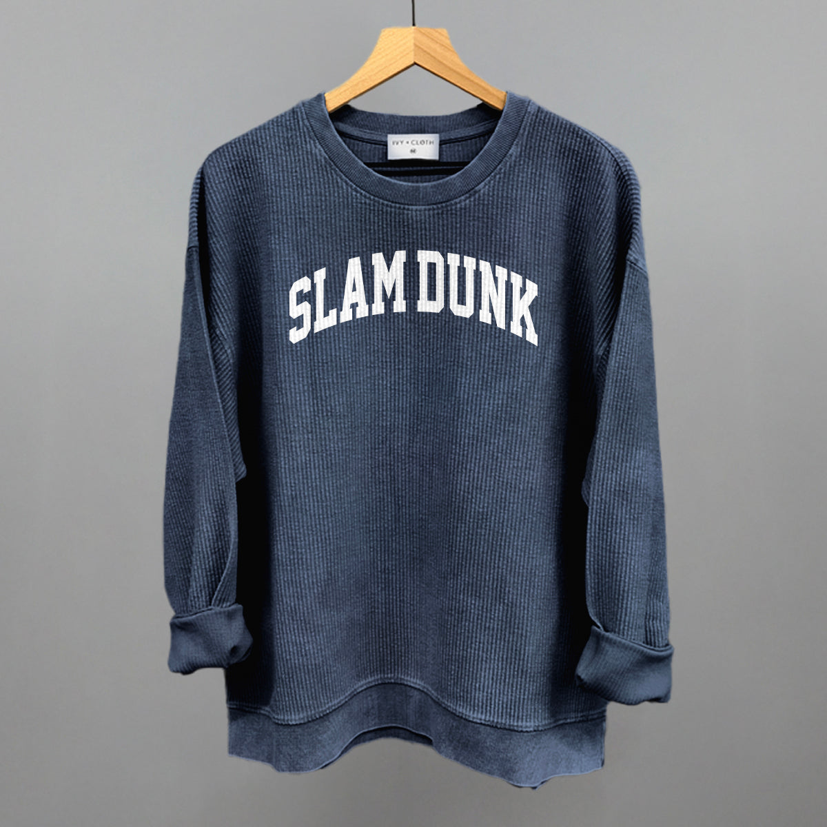 Slam Dunk Arch Funny Oversized Corded Crewneck Sweatshirt in Navy – Ivy + Cloth