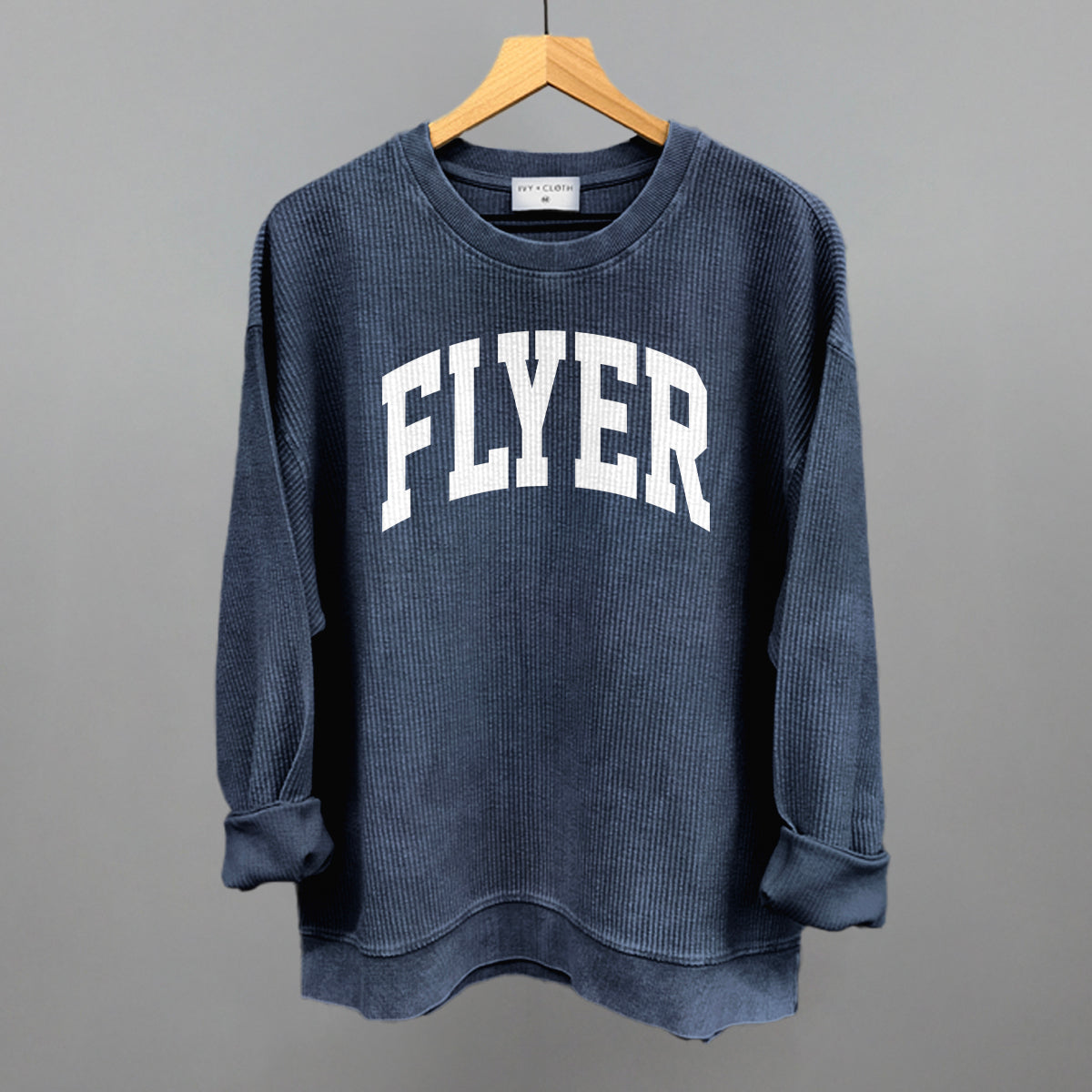 Flyer Arch Funny Oversized Corded Crewneck Sweatshirt in Navy – Ivy + Cloth