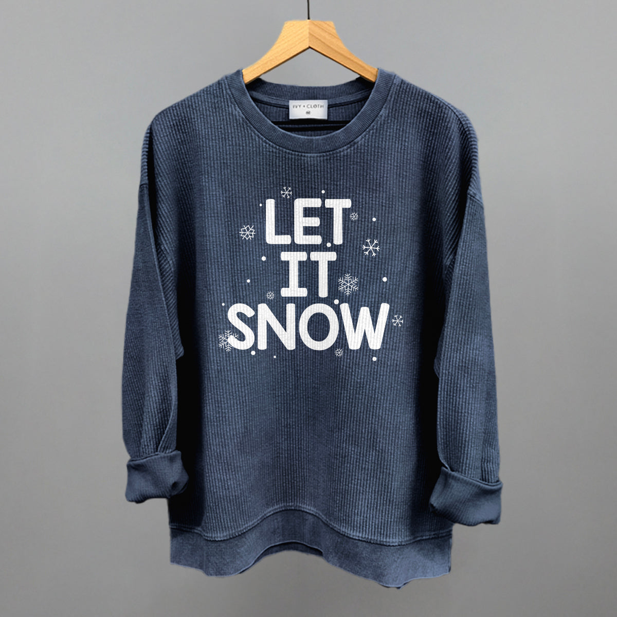 Let It Snow (White) Funny Oversized Corded Crewneck Sweatshirt in Navy – Ivy + Cloth