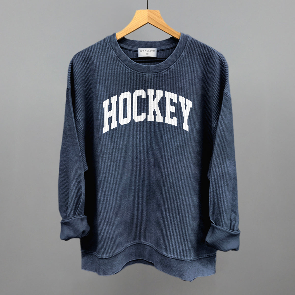 Hockey Arch (White) Funny Oversized Corded Crewneck Sweatshirt in Navy – Ivy + Cloth