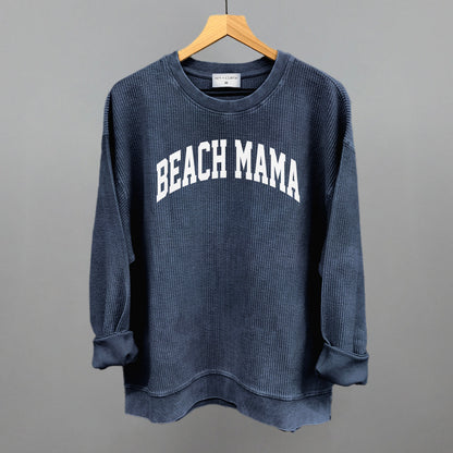 Beach Mama Arch (White) Funny Oversized Corded Crewneck Sweatshirt in Navy – Ivy + Cloth