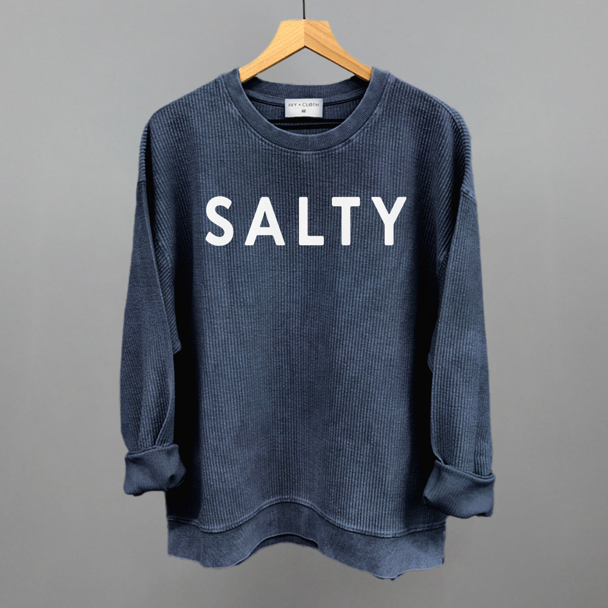 Salty Beach graphic oversized corded crew in Navy